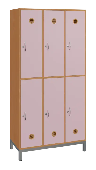 SBS-2233 šatní skříň 6-boxová, 1800x900x400 mm, kovové nohy, korpus buk royal, dvířka pastelově růžová